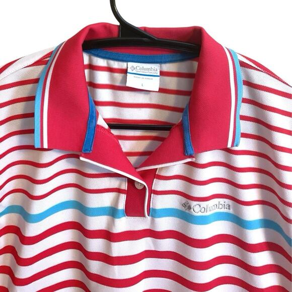 Columbia Shirt Womens L Red White Sleeveless Button Front Collared Lightweight - Picture 2 of 11